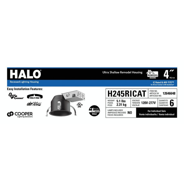 Halo 4 in. Remodel IC Rated LED Recessed Light Fixture H245RICAT 526281