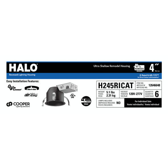 Halo 4 in. Remodel IC Rated LED Recessed Light Fixture H245RICAT 526281