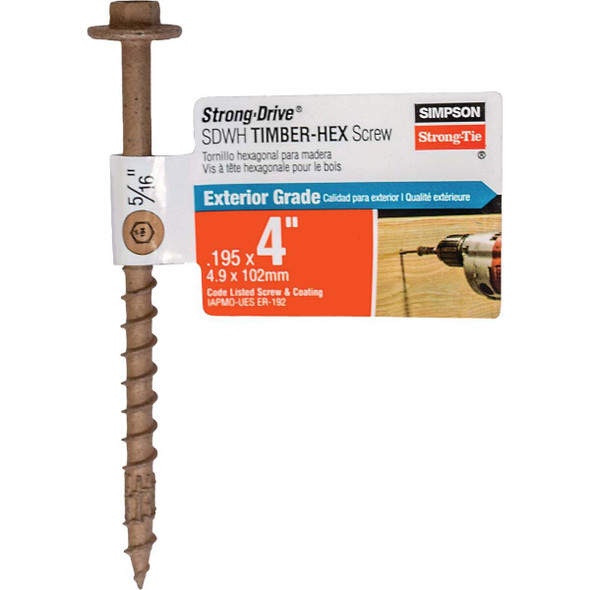 Strong-Drive SDWH TIMBER-HEX Screw  0.195 in. x 4 in. 5/16 Hex, DB Coating