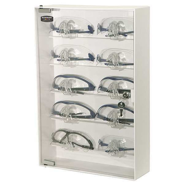 Eyewear Cabinet, Case with Door, 10 Pairs, ABS Plastic, PETG, 20 in H x 13 1/2 in W x 4 1/8 in D