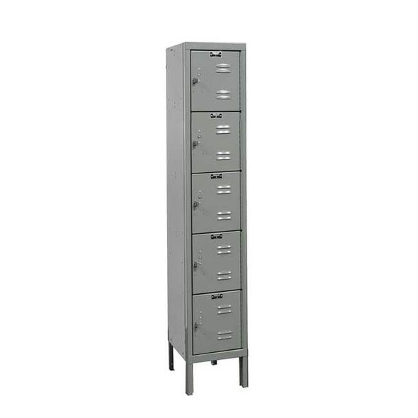 Box Locker, 12 in W, 12 in D, 66 in H, (1) Wide, (5) Tier, Dark Gray