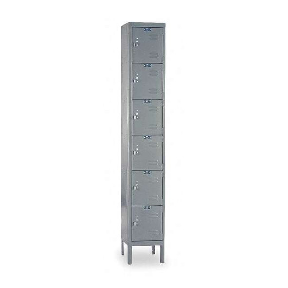 Box Locker, 12 in W, 15 in D, 78 in H, (1) Wide, (6) Tier, Dark Gray