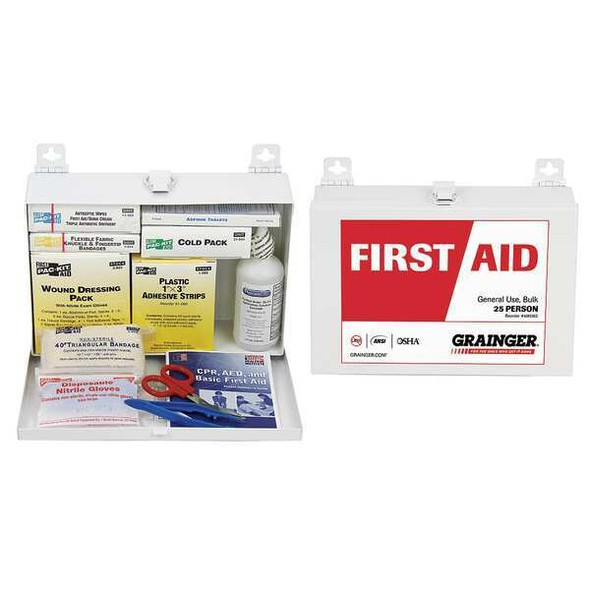 First Aid Kit and Housing, Metal 143 Components, 25 People Served