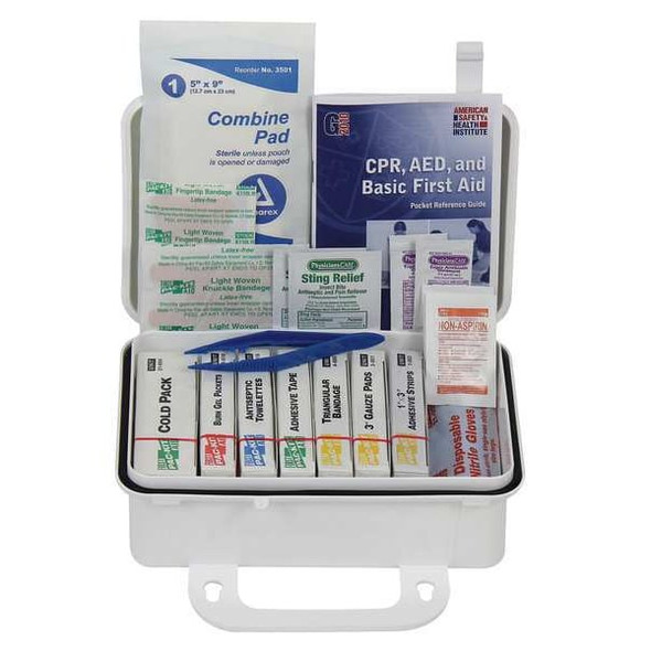 Manufacturer Varies First Aid Kit and Housing, Plastic 57 Components, 10 People Served 54590