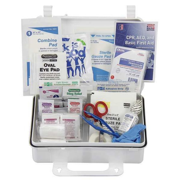 Manufacturer Varies First Aid Kit and Housing, Plastic 139 Components, 25 People Served 54536