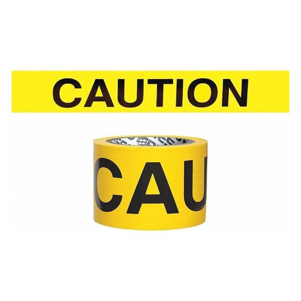 Barricade Tape, Caution, Yellow, 3 in Wide x 200 ft Length, Polyethylene, 3 mil