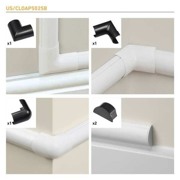D-Line Accessory Multipack, 3 1/4 in L, 2 in W, 1 Channel, PVC, Black US/CLOAP5025B