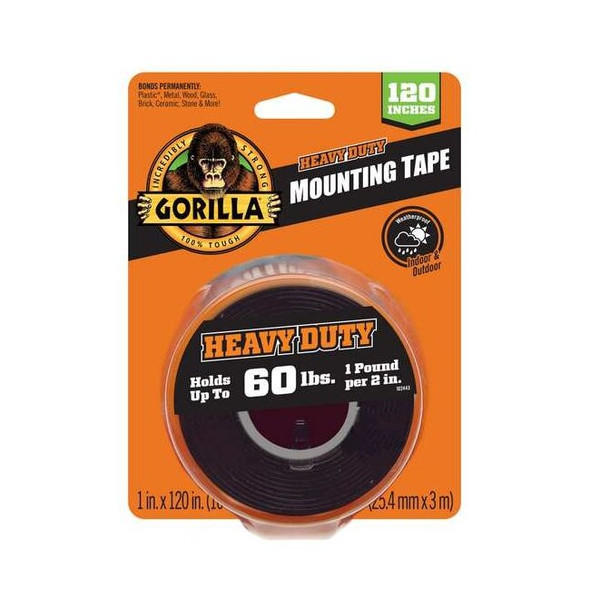 Double Sided Mounting Tape, 1 in W x 120 in L, 43 mil Thick, Black, 1 Pk