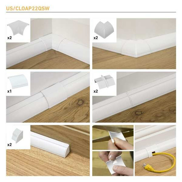 D-Line Accessory Multipack, 1 1/2 in L, 3/4 in W, 1 Channel, PVC, White US/CLOAP22QSW