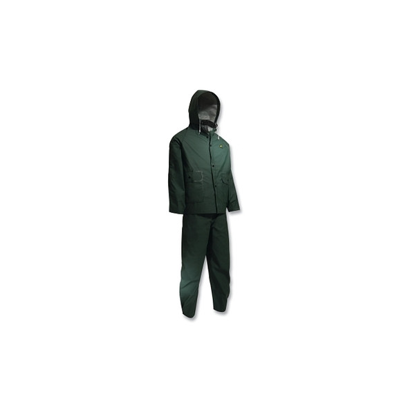 Sitex 3-Pc Rain Suit with Detachable Hood Jacket/Bib Overalls, 0.35 mm Thick, Polyester/PVC, Hunter Green, 2X-Large