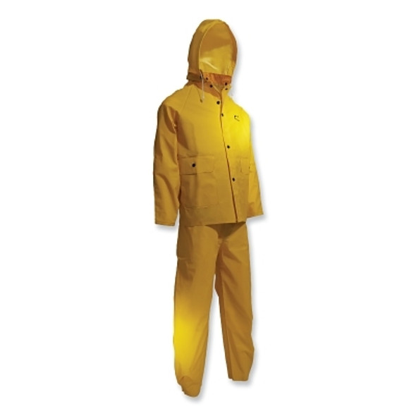 Sitex 3-Pc Rain Suit with Detachable Hood Jacket/Bib Overalls, 0.35 mm Thick, Polyester/PVC, Yellow, 2X-Large