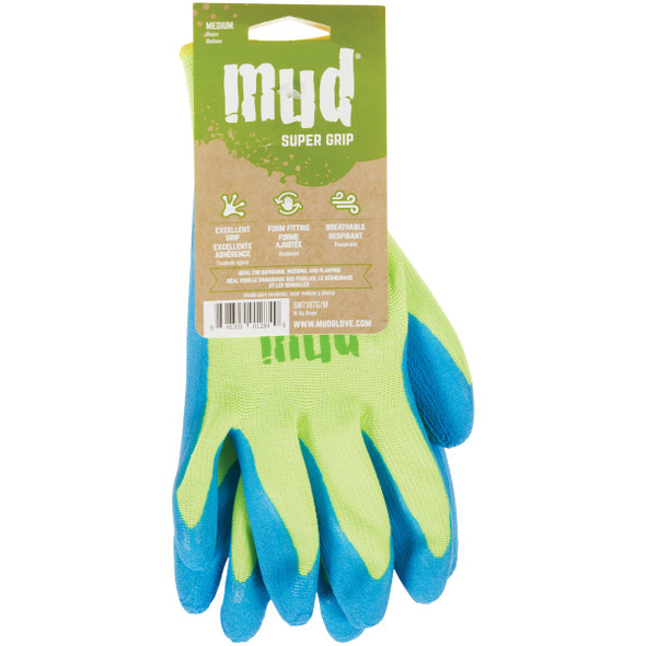 Mud Super Grip Women's Medium Latex Coated Lime Green Garden Glove Mud Super Grip Women's Medium Latex Coated Lime Green Garden Glove