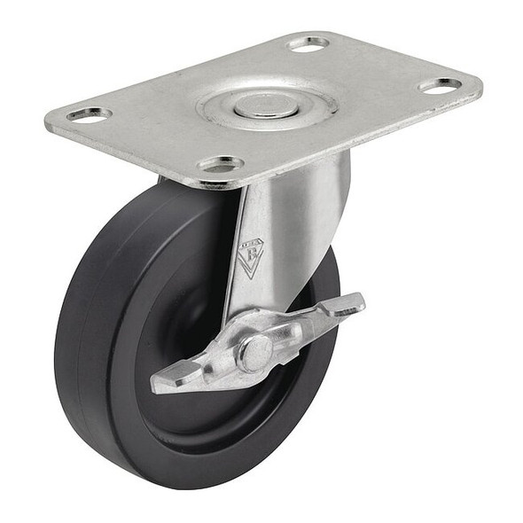 2" X 13/16" Non-Marking Polyolefin Swivel Caster, Side Brake, Loads Up To 90 lb