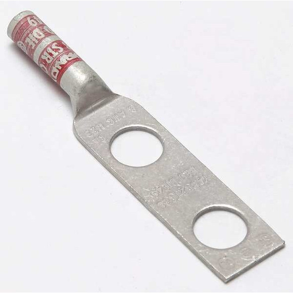 Two-Hole Compression Lug, 8 AWG Max, 3/8 in Stud, Long Barrel, Copper, Red