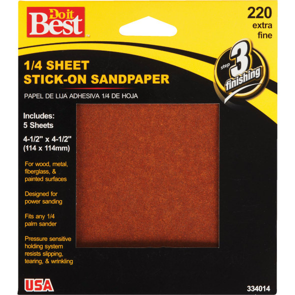 Do it Best Stick-On 220 Grit 1/4 Sheet Power Sanding Sheet (5-Pack) 334014GA
