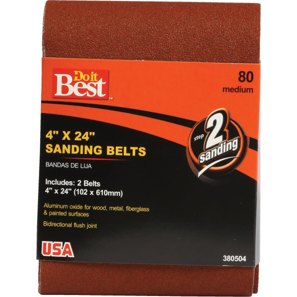 Do it Best 4 In. x 24 In. 80 Grit Heavy-Duty Sanding Belt (2-Pack) 380504GA