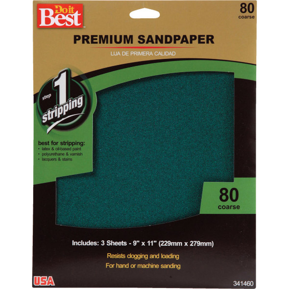 Do it Best Premium Plus 9 In. x 11 In. 80 Grit Coarse Sandpaper (3-Pack) 7261004