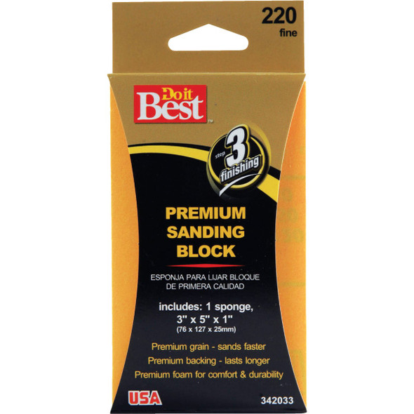 Do it Best Premium 3 In. x 5 In. x 1 In. 220 Grit Fine Sanding Sponge 7343004