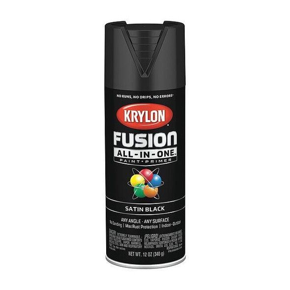Krylon Rust Preventative Spray Paint, Black, Satin, Solvent, 12 oz K02732007