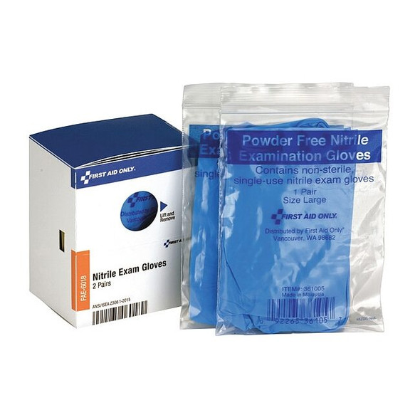 First Aid Kit Refill, 3 mil Palm, Nitrile, Powder-Free, L, 4 PK, Blue