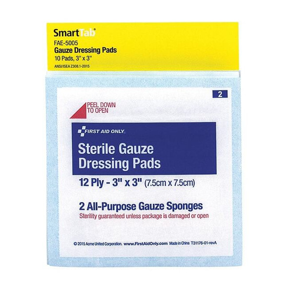 First Aid Kit Refill,3"X3" Sterile Gauze Pads, 10 Per Bag