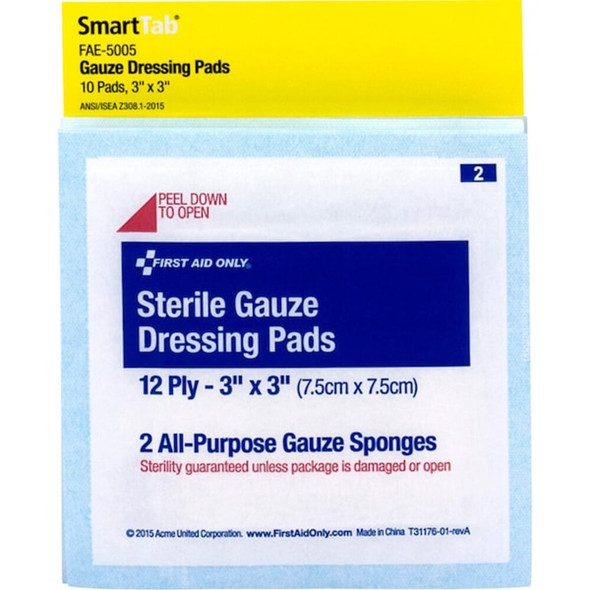 First Aid Kit Refill,3"X3" Sterile Gauze Pads, 10 Per Bag  FAE-5005