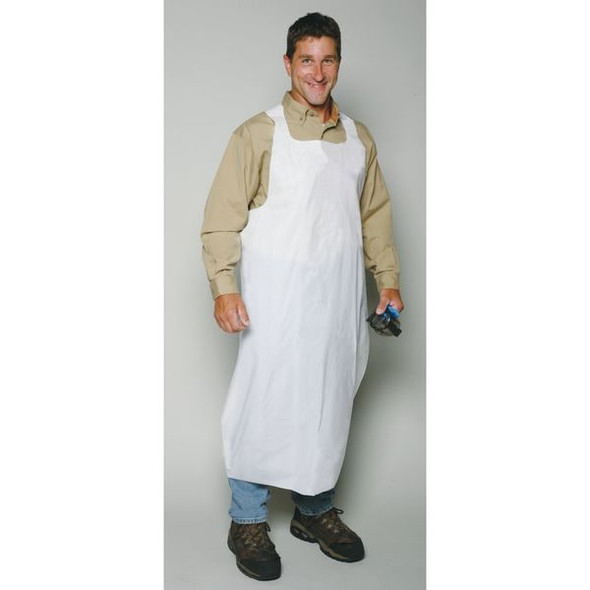 Ansell Disposable Apron, Polyethylene, Seamless, 1.25 mil, 46 in, White, Universal, 100 PK 56-210