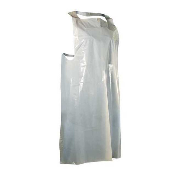 Disposable Apron, Polyethylene, Seamless, 1 mil, 46 in, White, Universal, 100 PK