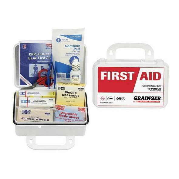 First Aid Kit and Housing, Plastic 74 Components, 10 People Served