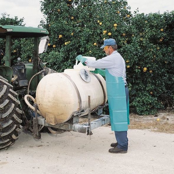 Ansell AlphaTec Bib Apron, PVC/Vinyl, 18 mil, 44 in L, Green, Universal Size 56-100