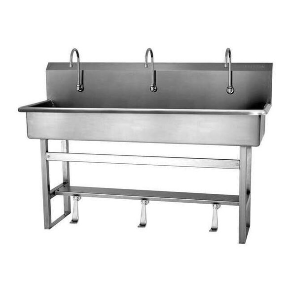 Sani-Lav Floor Mount, 3 Hole, Single Foot Pedal, Silver, Wash Station 56F1