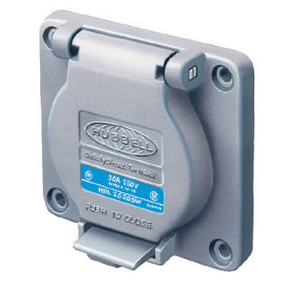 Watertight Flanged Locking Receptacle, L6-30R, 30 A, 250V AC, Single Phase, 2 Pole, Flush Mount