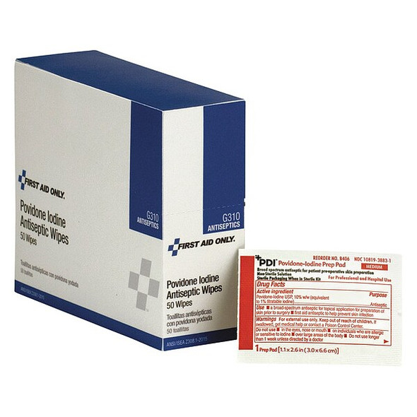 First Aid Only Topical Antiseptic,Wipes,PK50 G310 First Aid Only Topical Antiseptic,Wipes,PK50 G310