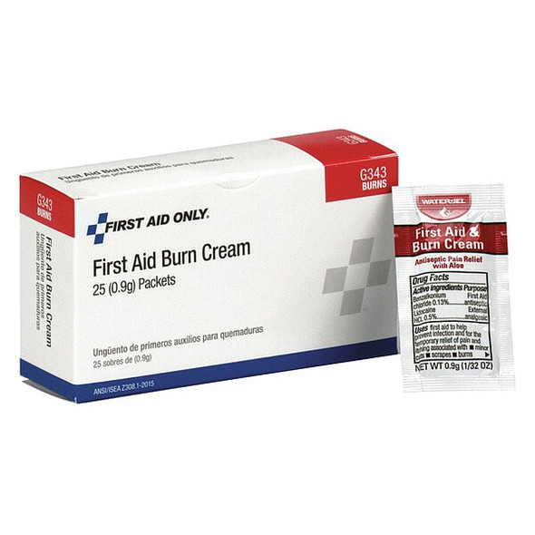 First Aid Only Topical Burn Cream,0.03 oz,25 s,PK25 G343 First Aid Only Topical Burn Cream,0.03 oz,25 s,PK25 G343