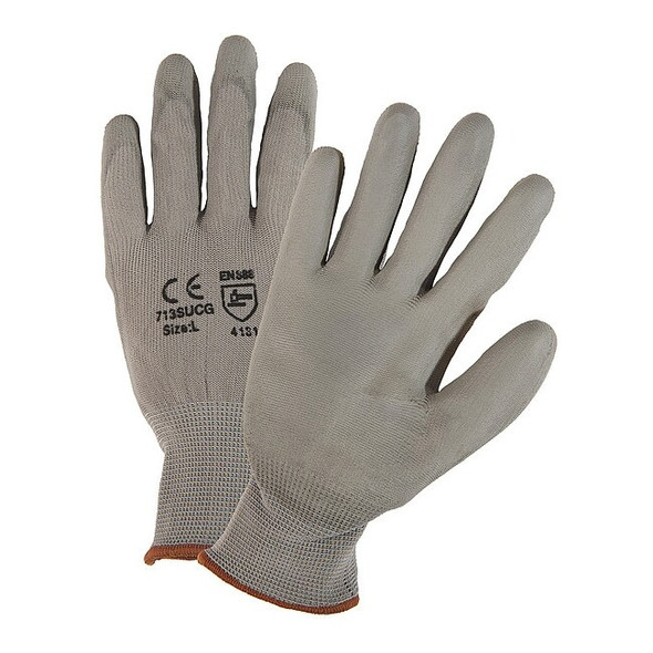 Coated Gloves, Polyurethane, Smooth, Palm, 4 Abrasion Level, Gray, L (9) 12 PK