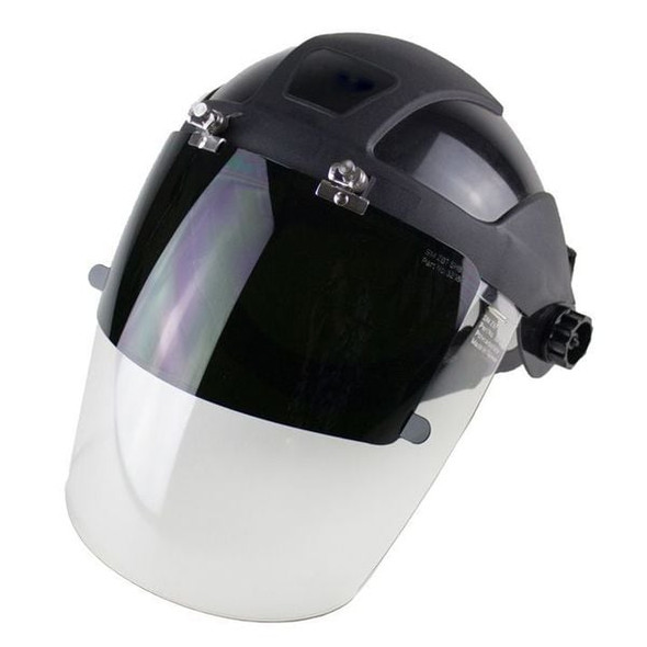 Ratchet Face Shield Assembly, Clear Visor, Polycarbonate, Ratchet Suspension, Anti-Fog Lens, Black