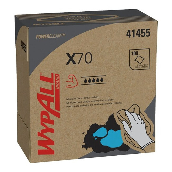 WypAll PowerClean X70 Medium Duty Cloths, Pop-Up Box, White, 96 Sheets