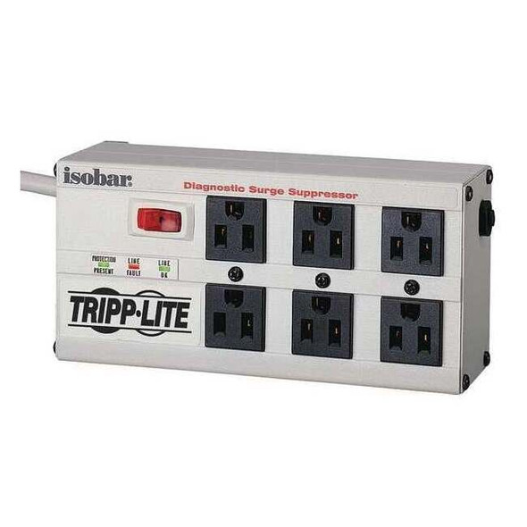 Tripp Lite Outlet Strip, Surge, 6 5-15R, 5-15P, 6 ft., Light Gray ISOBAR 6 ULTRA