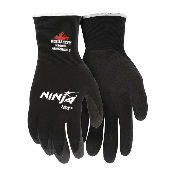 Coated Gloves, HPT, Flat, Palm, 3 Abrasion Level, Black, L (9) 12 PK