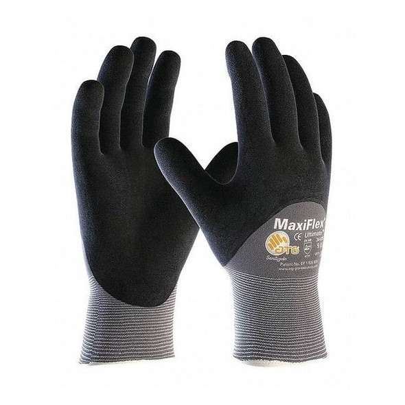 Coated Gloves, Foam Nitrile, Foam, 3/4 Dip, 3 Abrasion Level, Gray, L (9) 12 PK