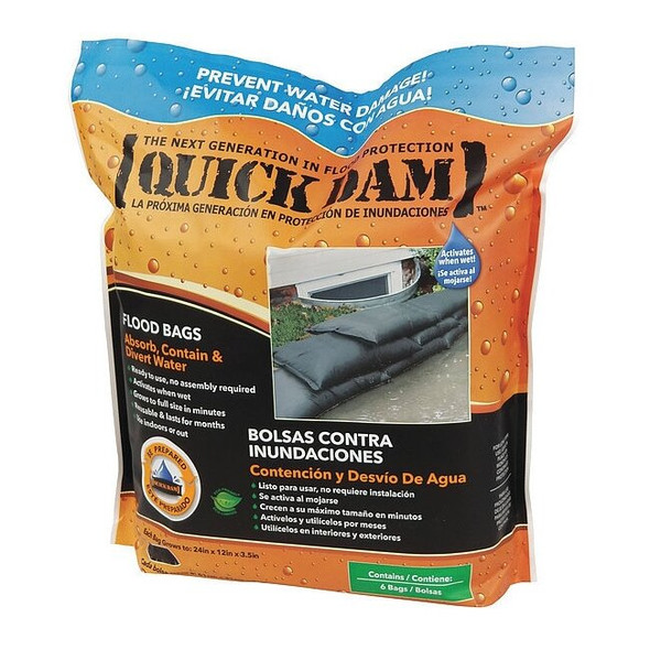 Quick Dam Water Act Flood Bags,3.5"Hx2ft.L,PK6 QD1224-6ES