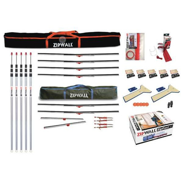 Zipwall Dust Barrier System Kit,12 ft. H,Black ZWTK