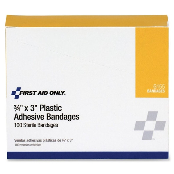 First Aid Only Adhesive Bandage, Plastic, 3-4x3In, PK100 G155