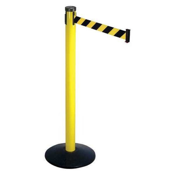 Retracta-Belt Barrier Post with Belt,40 In. H,Sloped 301YA-BYD