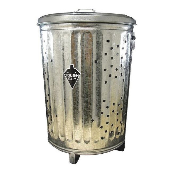 20 gal Round Recycling Bin, Flat Top, Silver, Steel, 1 Openings