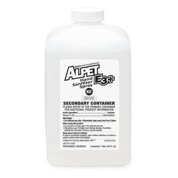 Best Sanitizers Secondary Container,Clear,7"H SA20001