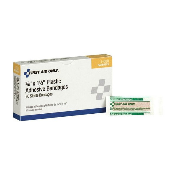 First Aid Only Strip Bandages,1.5"x3/8",Plastic,PK80 1-080