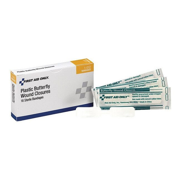 First Aid Only Butterfly Closure, White, Plastic, PK16 1-012