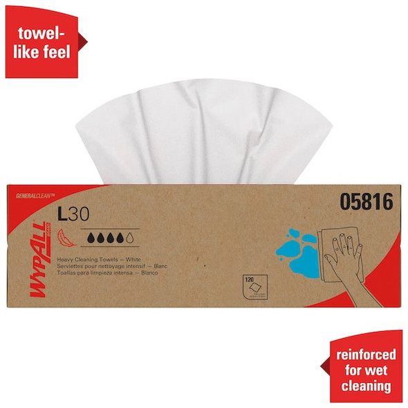 Wypall L30 DRC Towels (05816), Strong and Soft Wipes, White, 120 Sheets / Pop-Up Box
