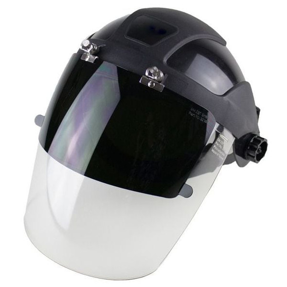 Ratchet Face Shield Assembly, Clear Visor, Polycarbonate, Ratchet Suspension, Anti-Fog Lens, Black